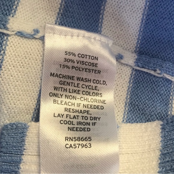 Caslon Cotton Oversized Striped Lightweight Sweater Crew Neck Slit Soft Coastal - Picture 7 of 10